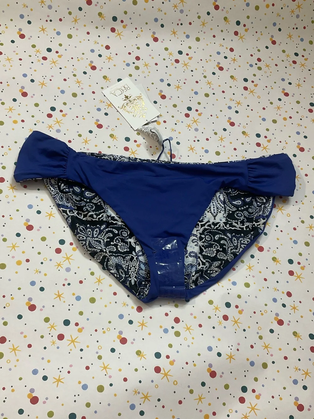 NWT Americana Reversible Shirred Side Tab Hipster Bikini Bottom Size XL Bandana